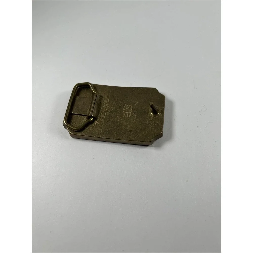 Vintage Solid Brass Leather Mountain Landscape‎ Belt Buckle Made USA